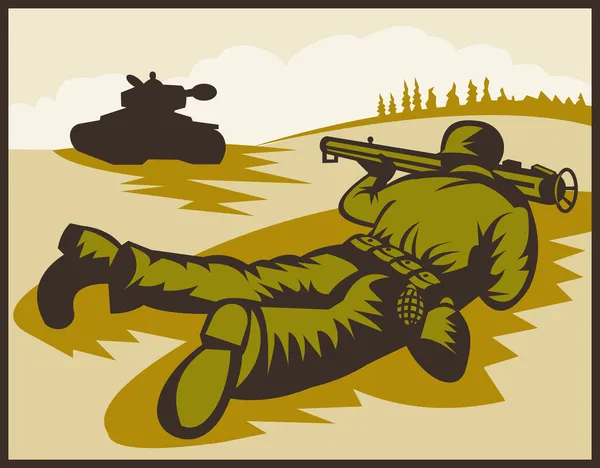 Wereld twee soldaat gericht bazooka op strijd tank — Stockfoto