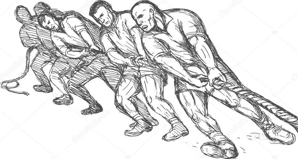 Team or group of men pulling rope tug of war Stock Illustration by  ©patrimonio #4205682