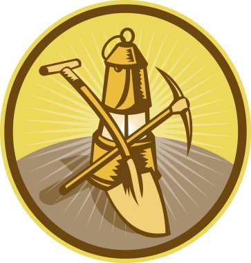 Mining or miner's lamp with shovel and pick axe clipart