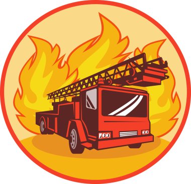 Fire truck or engine appliance with flames clipart