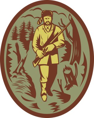 Pioneer hunter trapper with rifle clipart
