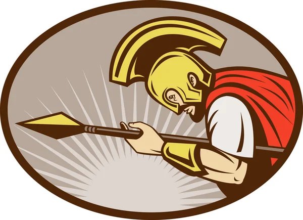 Римский солдат или гладиатор атакует с копьем — стоковое фото