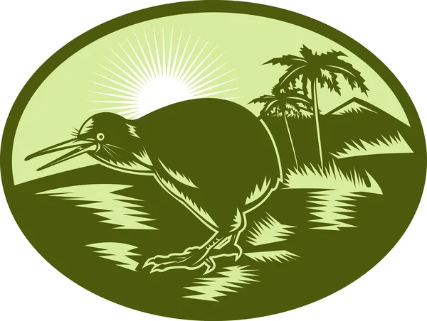Kiwi uccello vista laterale con albero sullo sfondo — Foto Stock
