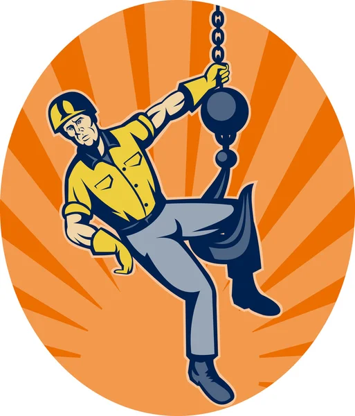 Construction worker hanging on hook — Stock Photo, Image
