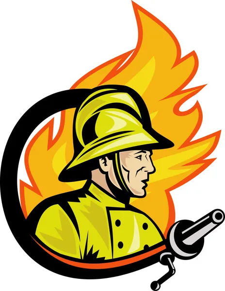 Feuerwehrmann oder Feuerwehrmann mit Feuerwehrschlauch — Stockfoto