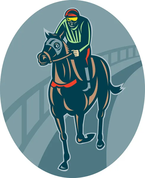 Horse and jockey racing race track — Stock Photo, Image