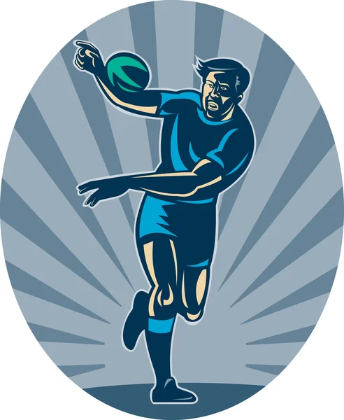 Jugador de rugby corriendo con pelota y pasando — Foto de Stock