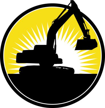 Mechanical Digger with sunburs clipart