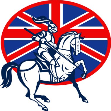 Knight on horse with lance and British flag clipart