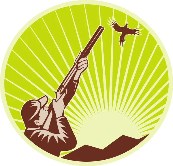 Hunter con rifle de escopeta apuntando a faisán — Foto de Stock