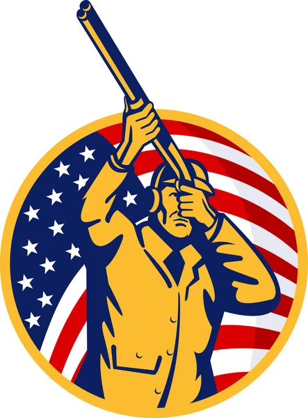 Chasseur avec fusil de chasse et drapeau américain — Photo