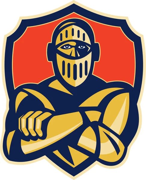 Knight with arms crossed with shield — Stock Photo, Image