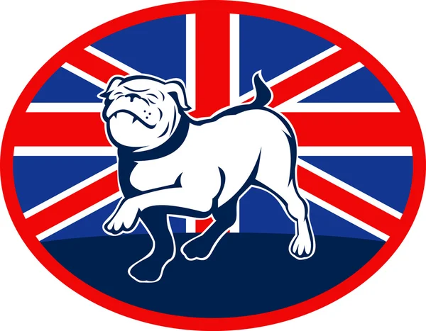 Orgoglioso bulldog inglese che marcia con bandiera britannica — Foto Stock
