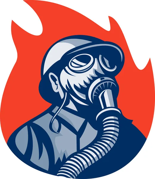 Feuerwehrmann oder Feuerwehrmann mit Gasmaske — Stockfoto