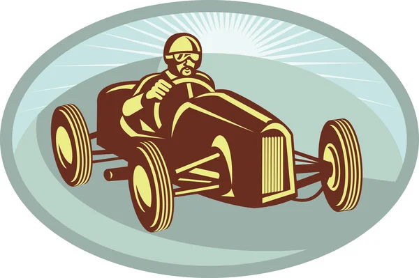 Vintage racerförare racing med sunburst — Stockfoto
