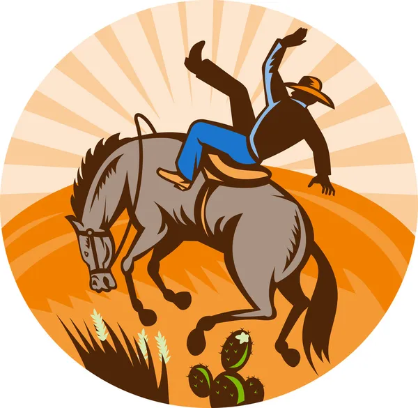 Cowboy caindo de cavalo no deserto — Fotografia de Stock