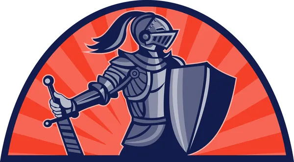 Рыцарь с мечом и щитом на лицевой стороне — стоковое фото
