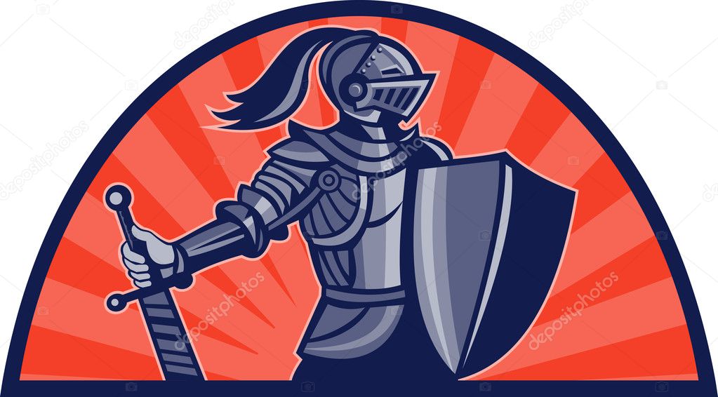 Knight with sword and shield facing side