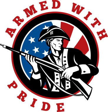 American revolutionary soldier with rifle flag clipart