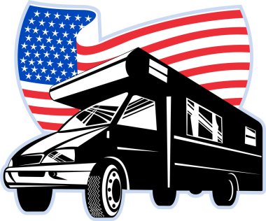 Camper van Amerikan bayrağı yıldızlar ve çizgiler ile