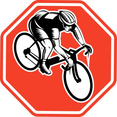 Cyclist racing bike set inside octagon clipart