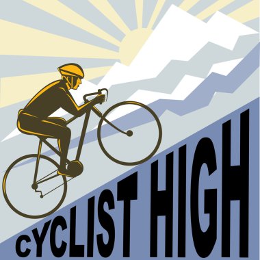 Cyclist racing bike up steep mountain clipart