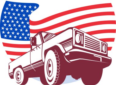 American Pickup truck with flag stars and stripes clipart