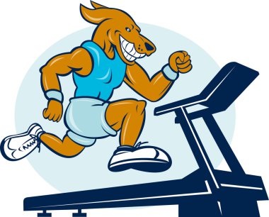 Dog running on tread mill isolated clipart