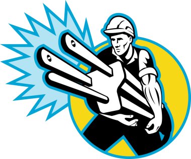 Electrician or power lineman carrying a plug clipart