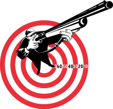 Hunter aiming rifle shotgun bulls eye high angle clipart