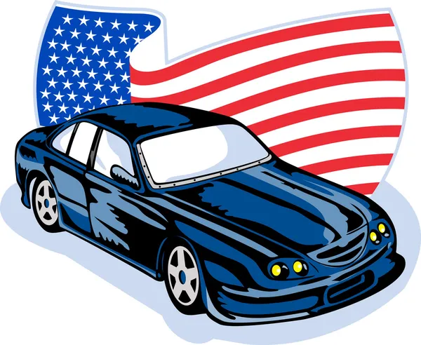 American muscle car with flag