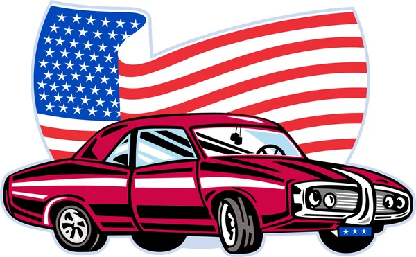 Αμερικανικό αυτοκίνητο μυών με σημαία — Φωτογραφία Αρχείου