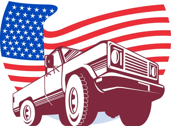 美国卡车与旗上的星星和条纹 — 图库照片