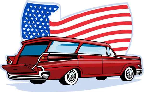 1950 στυλ στέισον βάγκον με την αμερικανική σημαία — Φωτογραφία Αρχείου