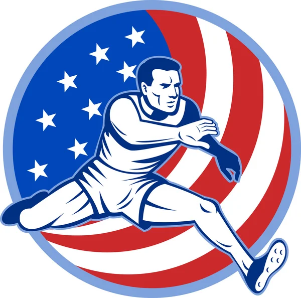 Track and field athlete jumping stars and stripes — Stock Photo, Image