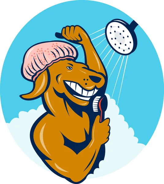 Cartoon dog singing shower scrubbing brush — Stock Photo, Image