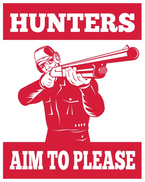 Hunter aiming a shotgun rifle front view — Stock Photo, Image