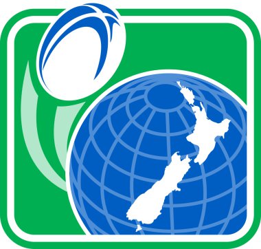 rugby topu uçan, dünya ile Yeni Zelanda Haritası