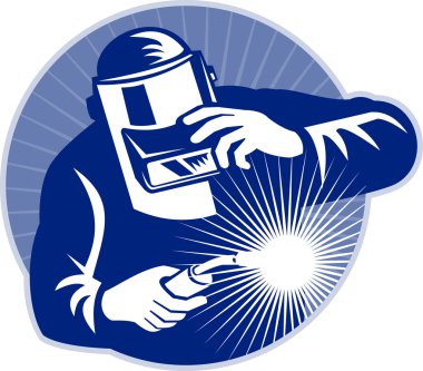 Welder at work welding set inside circle clipart