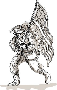 American soldier with rifle flag clipart