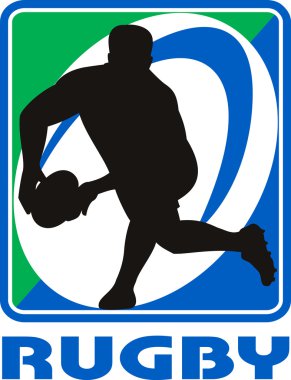 Rugby player passing running with ball clipart