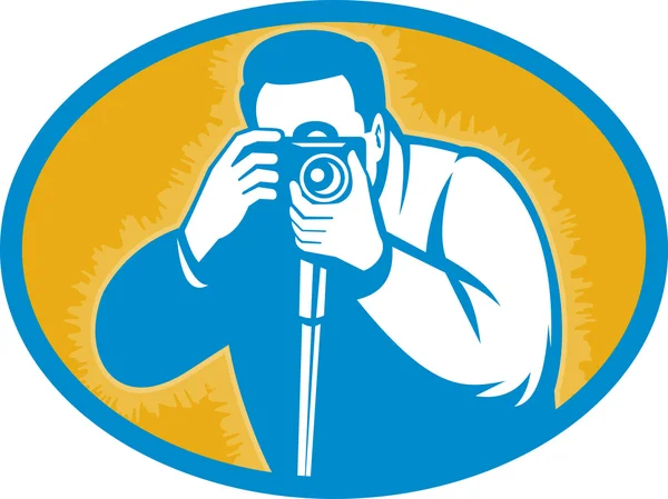 Photographer with dslr camera shooting front — Stock Photo, Image