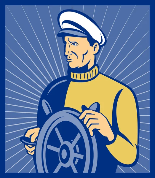 Tengeri hajó kapitánya a helm kormánykerék — Stock Fotó