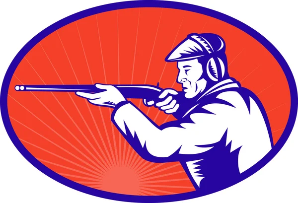 Hunter aiming a shotgun rifle side — Stock Photo, Image