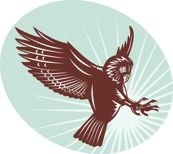 Owl swooping woodcut style — Stock Photo, Image