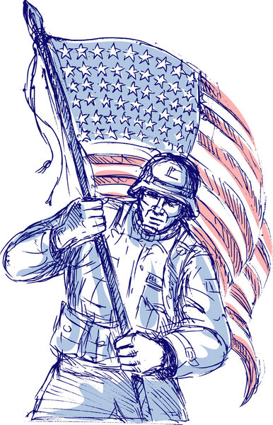 American soldier carrying flag