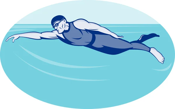 Triathlon athlete swimming freestyle side — Stock Photo, Image