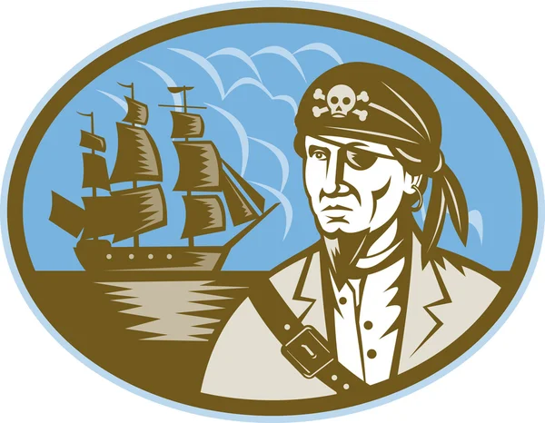 Piraten med höga segelfartyg — Stockfoto