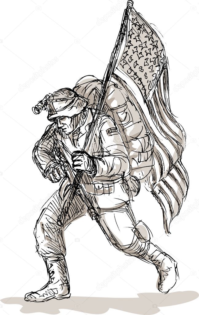 American soldier with rifle flag