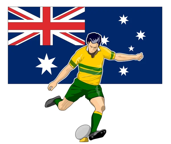 Jogador de rugby chutando bandeira da Austrália — Fotografia de Stock